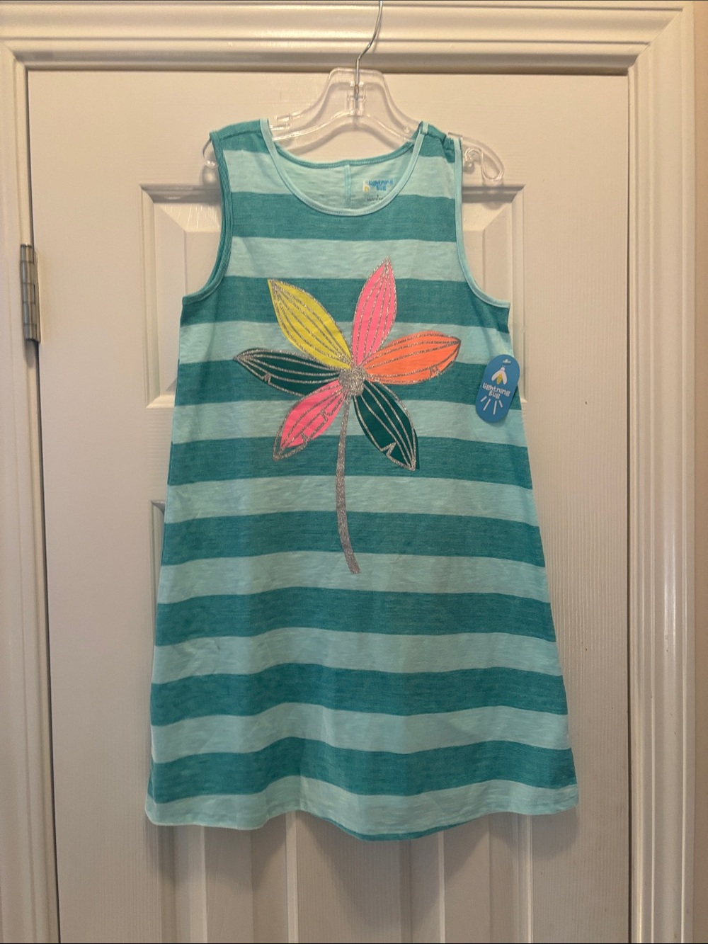 NWT Lightning Bug Striped Teal Flower Tank Dress